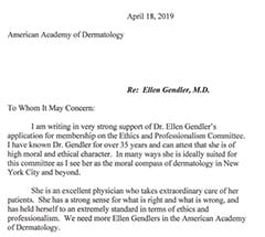 Testimonial letter: April 2019, Ellen Gendler, M.D.,… Patient 9