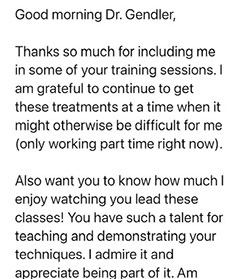 Testimonial letter: Thank you. Good morning Dr. Gendler, Thanks so much for including me… Patient 1